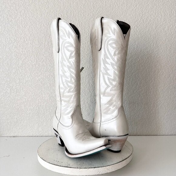 Lane Boots Shoes - Lane SMOKESHOW Pearl White Cowboy Boots Womens 7 Leather Snip Toe Tall Bridal